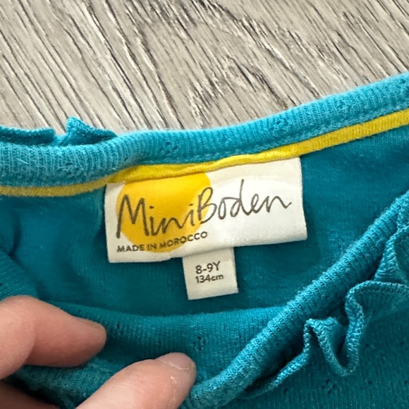 Mini Boden Turquoise Ruffle Neck Tee - Picture 3 of 4